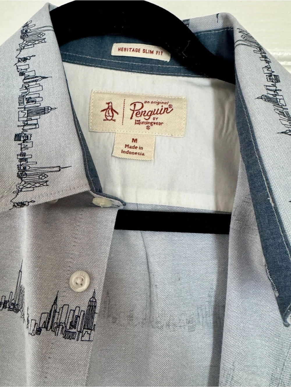 Original Penguin Light Blue Skyline-Stripe Short Sleeve Button-Down Shirt